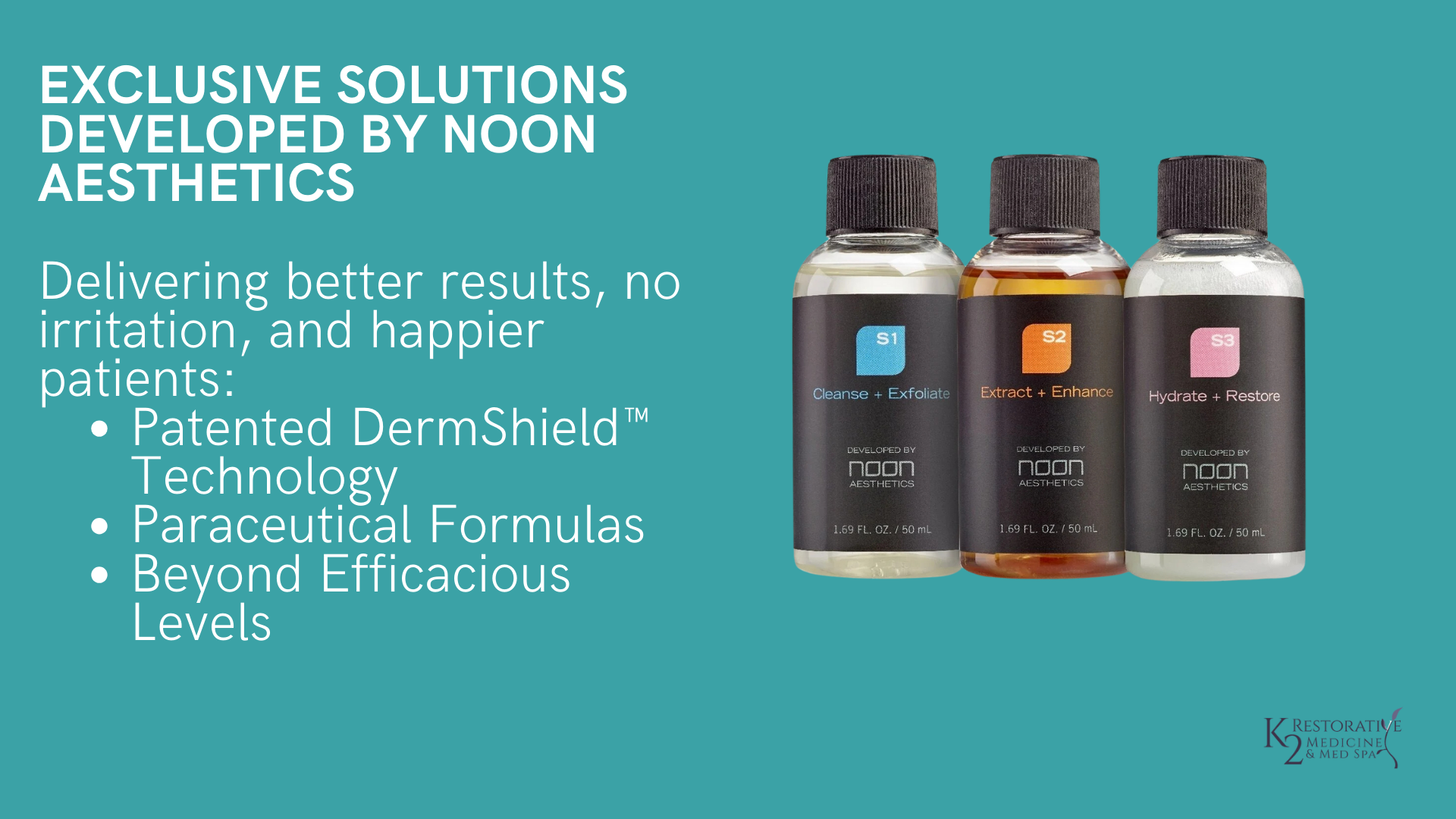 Exclusive NOON Aesthetics skincare products with Beyond Efficacious Levels for optimal results