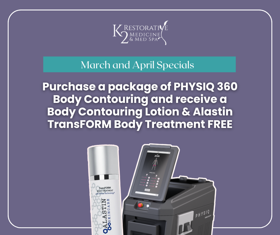 Purchase a package of PHYSIQ 360 Body Contouring and receive a Body Contouring Lotion & Alastin TransFORM Body Treatment FREE