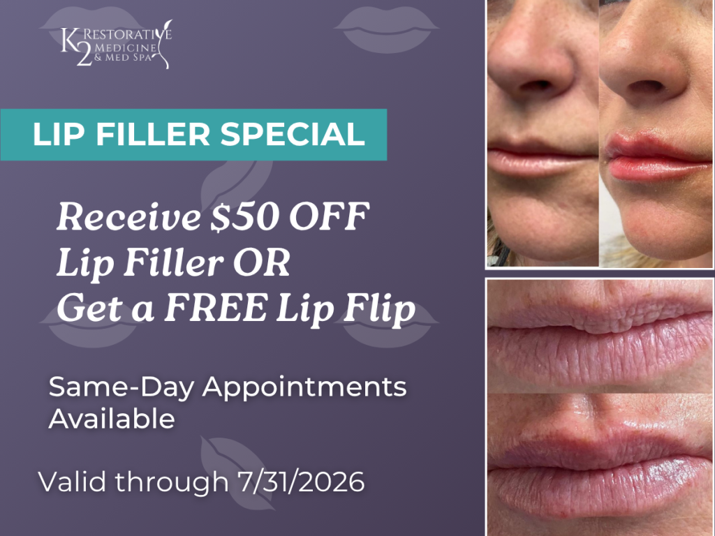 $50 OFF LIP FILLER or FREE LIP FLIP at K2 Restorative Medicine and Med Spa